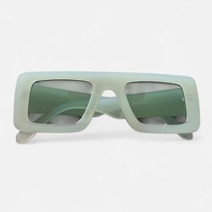 Green | White Trim Frame Sunglasses 
Green tinted Lenses